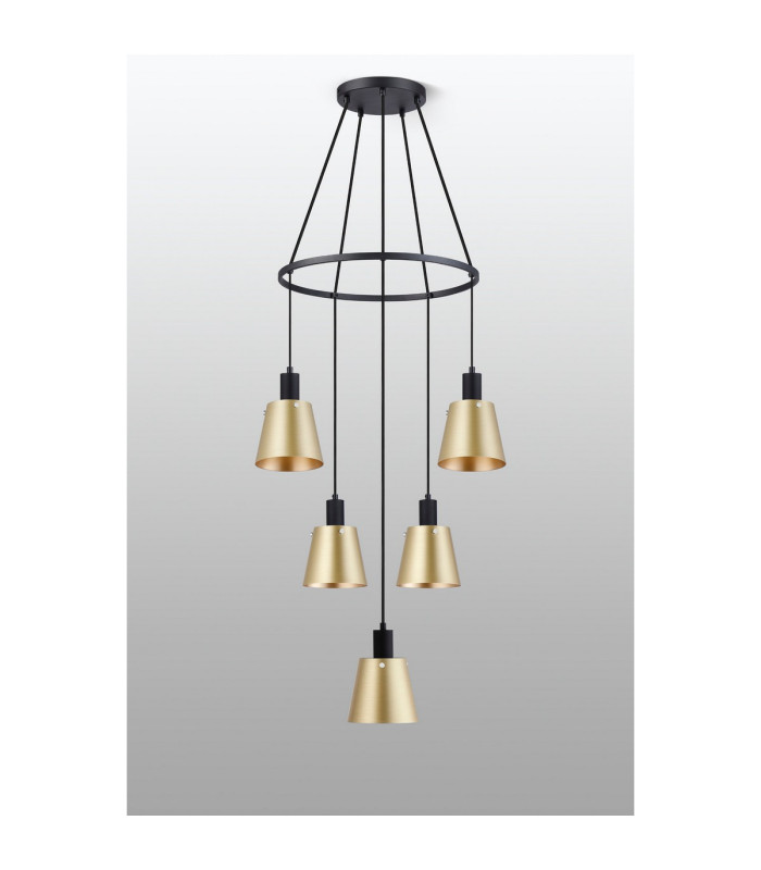 Greenport 61cm Ring Pendant 16cm x 14cm Shade 5 Light E27 Sand Black/Brass/Gold Metal Shade-9