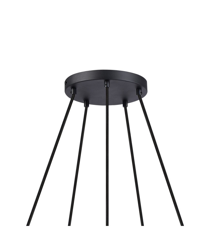 Greenport 61cm Ring Pendant 16cm x 14cm Shade 5 Light E27 Sand Black/Frosted White Glass Shade-5