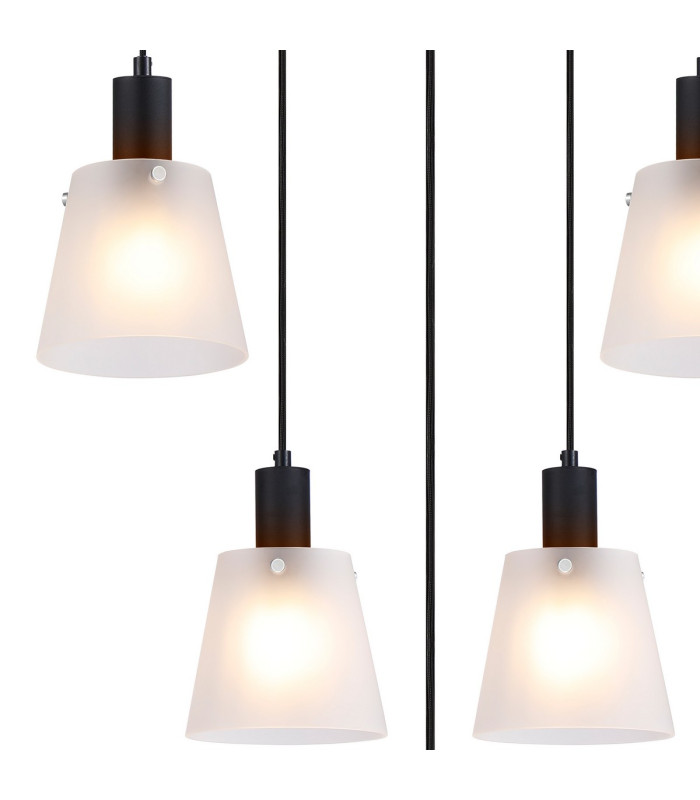 Greenport 61cm Ring Pendant 16cm x 14cm Shade 5 Light E27 Sand Black/Frosted White Glass Shade-7