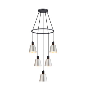 Greenport 61cm Ring Pendant 16cm x 14cm Shade 5 Light E27 Sand Black/Light Grey/Silver Metal Shade-1