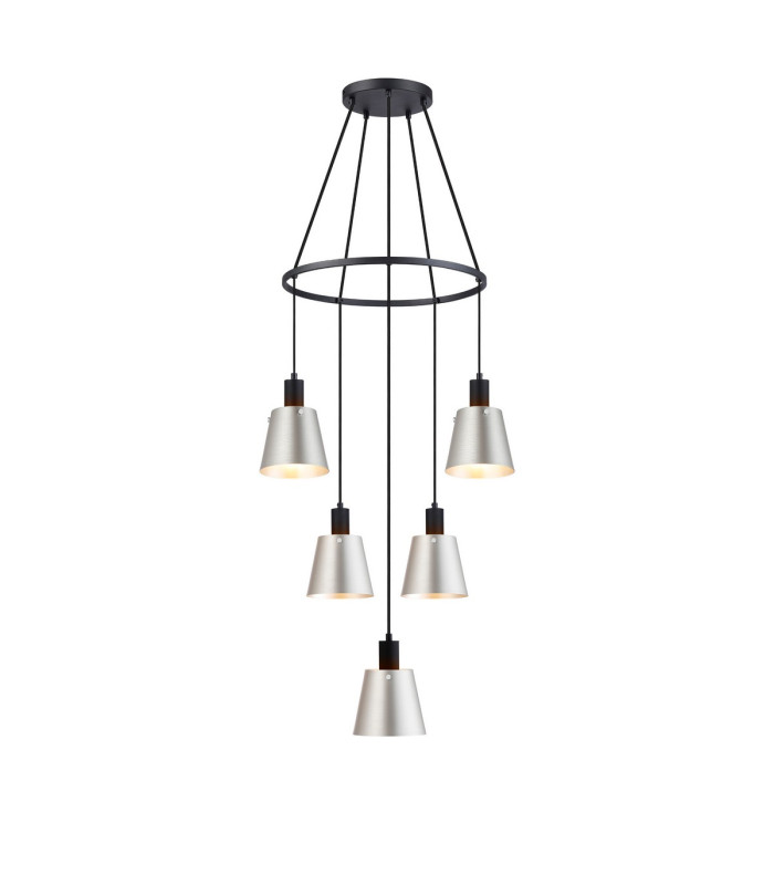 Greenport 61cm Ring Pendant 16cm x 14cm Shade 5 Light E27 Sand Black/Light Grey/Silver Metal Shade-1
