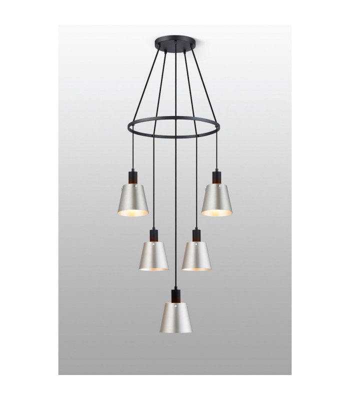 Greenport 61cm Ring Pendant 16cm x 14cm Shade 5 Light E27 Sand Black/Light Grey/Silver Metal Shade-3