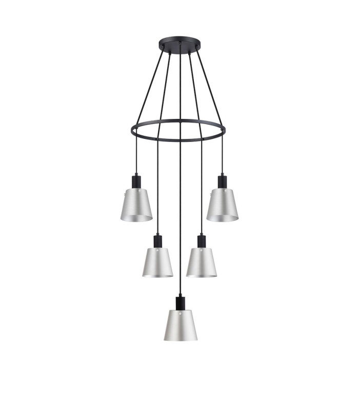 Greenport 61cm Ring Pendant 16cm x 14cm Shade 5 Light E27 Sand Black/Light Grey/Silver Metal Shade-4