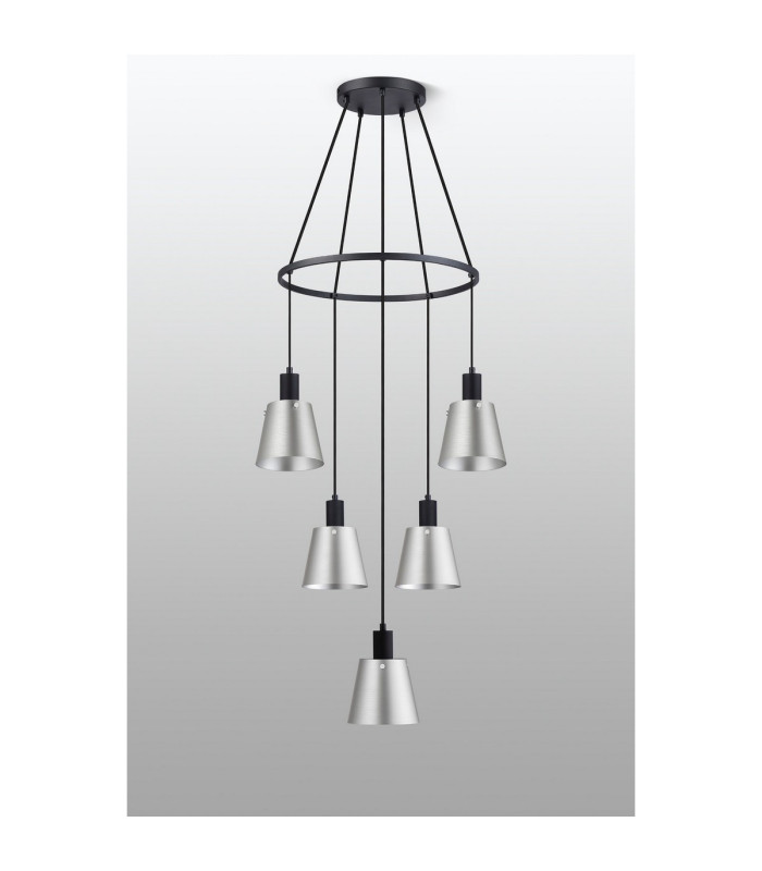 Greenport 61cm Ring Pendant 16cm x 14cm Shade 5 Light E27 Sand Black/Light Grey/Silver Metal Shade-9