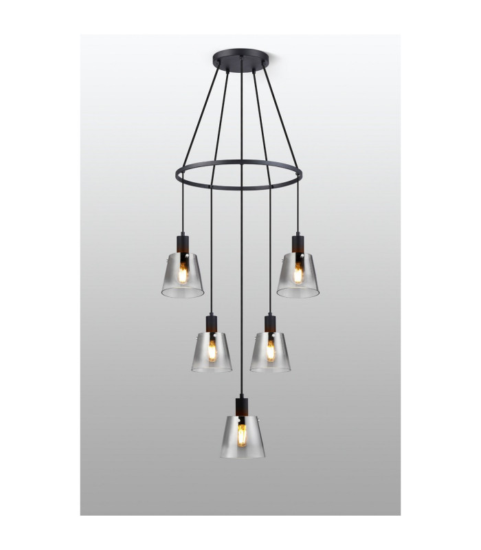 Greenport 61cm Ring Pendant 16cm x 14cm Shade 5 Light E27 Sand Black/Smoke Faded Glass Shade-3