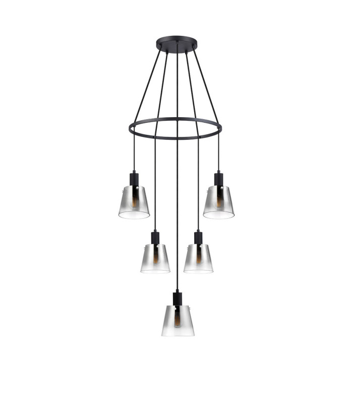 Greenport 61cm Ring Pendant 16cm x 14cm Shade 5 Light E27 Sand Black/Smoke Faded Glass Shade-4