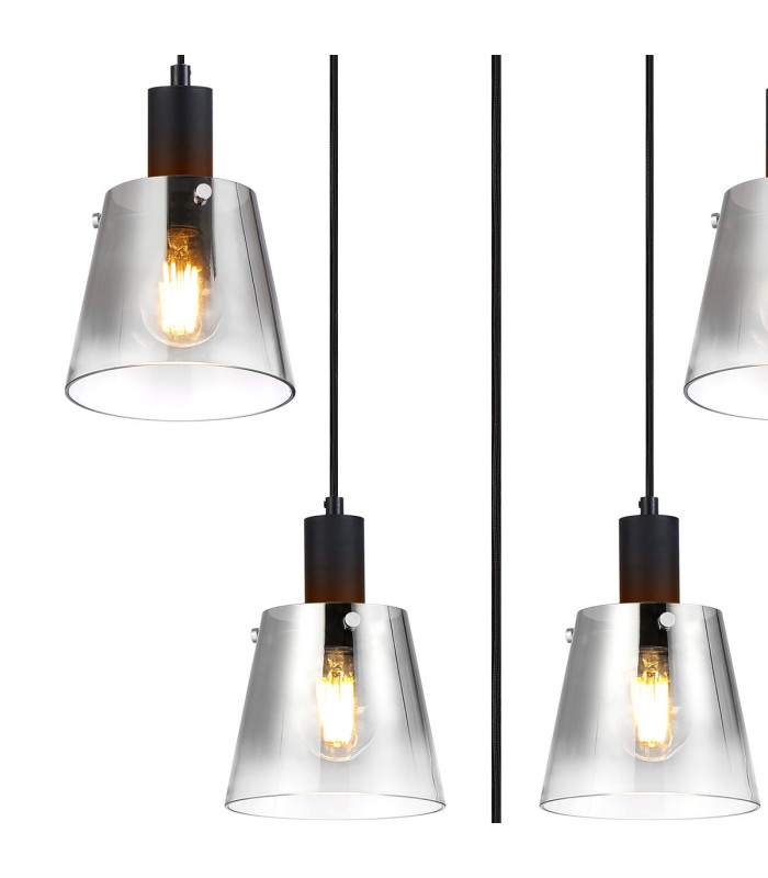 Greenport 61cm Ring Pendant 16cm x 14cm Shade 5 Light E27 Sand Black/Smoke Faded Glass Shade-7