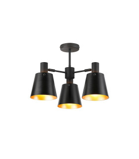 Greenport 65cm Semi Ceiling Light Adjustable Arms 16cm x 14cm Shade 3 Light E27 Sand Black/Black/Gold Metal Shade-1