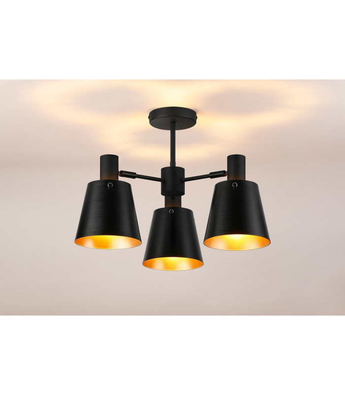 Greenport 65cm Semi Ceiling Light Adjustable Arms 16cm x 14cm Shade 3 Light E27 Sand Black/Black/Gold Metal Shade-3