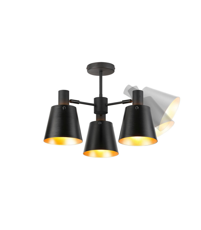 Greenport 65cm Semi Ceiling Light Adjustable Arms 16cm x 14cm Shade 3 Light E27 Sand Black/Black/Gold Metal Shade-4