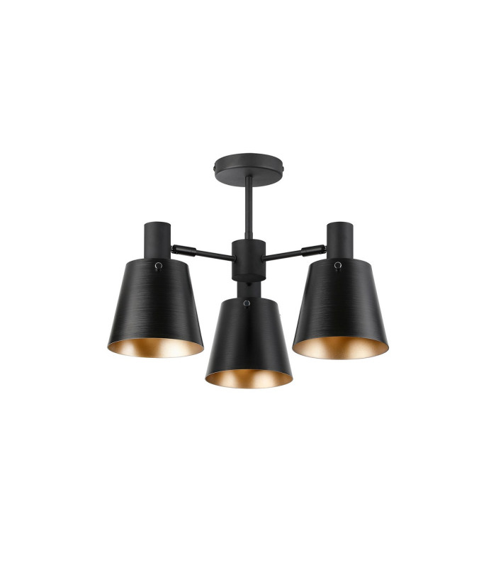 Greenport 65cm Semi Ceiling Light Adjustable Arms 16cm x 14cm Shade 3 Light E27 Sand Black/Black/Gold Metal Shade-5