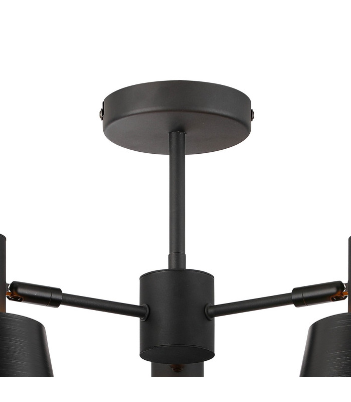 Greenport 65cm Semi Ceiling Light Adjustable Arms 16cm x 14cm Shade 3 Light E27 Sand Black/Black/Gold Metal Shade-6