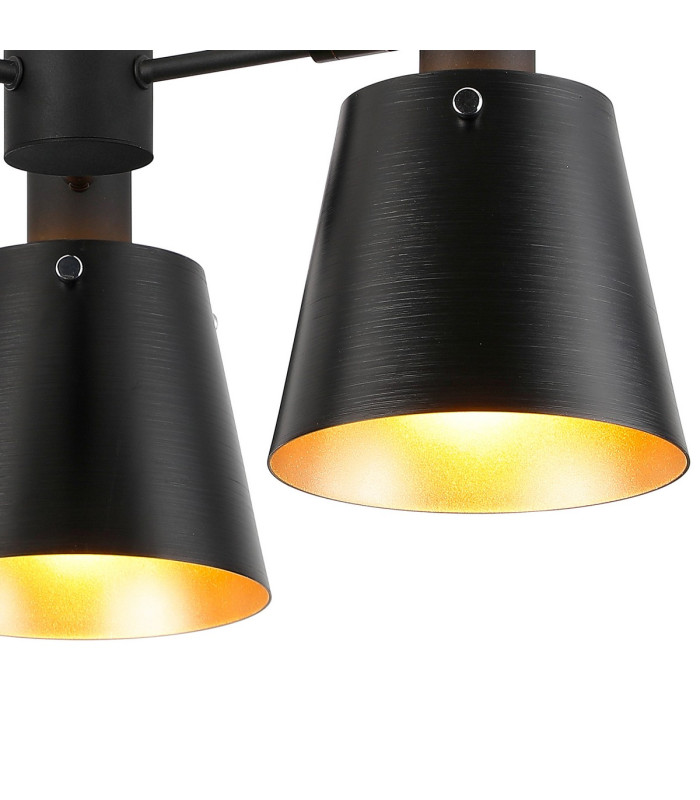 Greenport 65cm Semi Ceiling Light Adjustable Arms 16cm x 14cm Shade 3 Light E27 Sand Black/Black/Gold Metal Shade-8