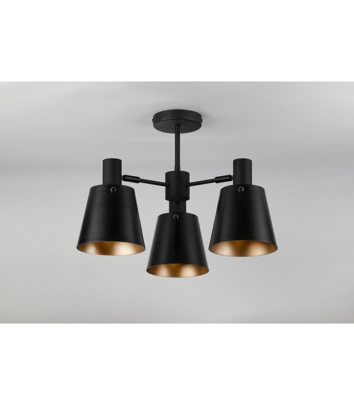 Greenport 65cm Semi Ceiling Light Adjustable Arms 16cm x 14cm Shade 3 Light E27 Sand Black/Black/Gold Metal Shade-9