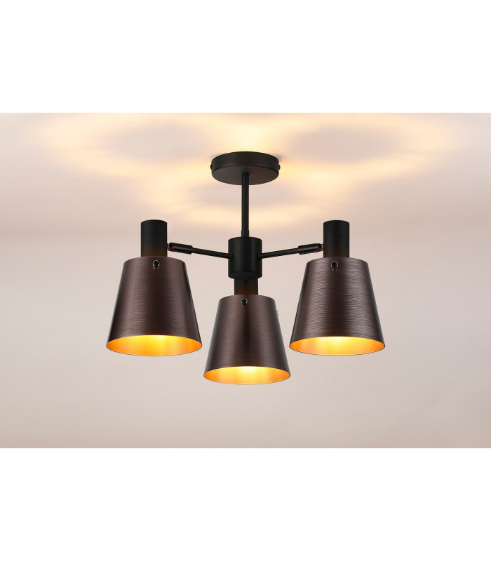 Greenport 65cm Semi Ceiling Light Adjustable Arms 16cm x 14cm Shade 3 Light E27 Sand Black/Brown/Copper Metal Shade-3