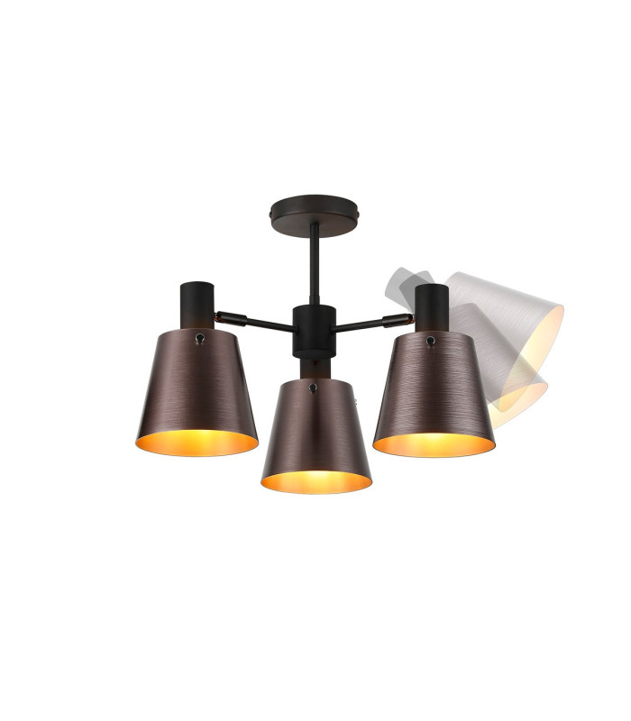 Greenport 65cm Semi Ceiling Light Adjustable Arms 16cm x 14cm Shade 3 Light E27 Sand Black/Brown/Copper Metal Shade-4