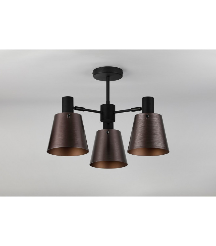 Greenport 65cm Semi Ceiling Light Adjustable Arms 16cm x 14cm Shade 3 Light E27 Sand Black/Brown/Copper Metal Shade-9