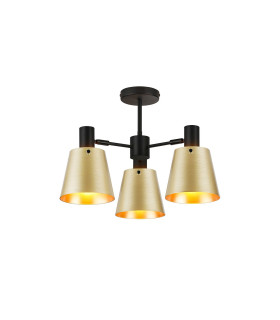 Greenport 65cm Semi Ceiling Light Adjustable Arms 16cm x 14cm Shade 3 Light E27 Sand Black/Brass/Gold Metal Shade-1