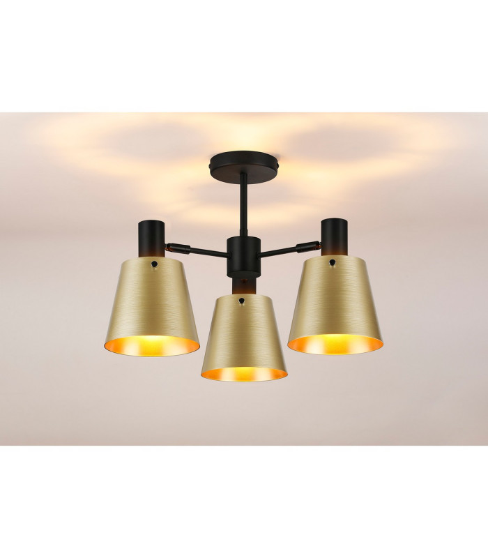 Greenport 65cm Semi Ceiling Light Adjustable Arms 16cm x 14cm Shade 3 Light E27 Sand Black/Brass/Gold Metal Shade-3