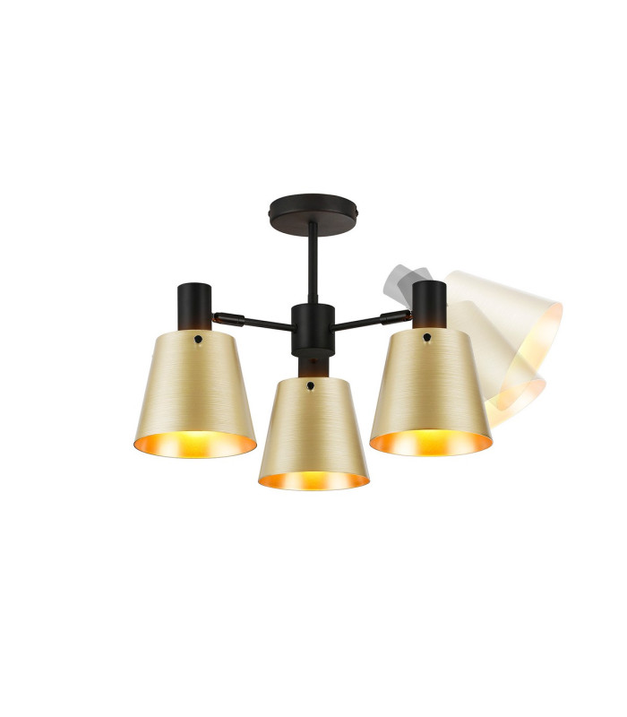 Greenport 65cm Semi Ceiling Light Adjustable Arms 16cm x 14cm Shade 3 Light E27 Sand Black/Brass/Gold Metal Shade-4