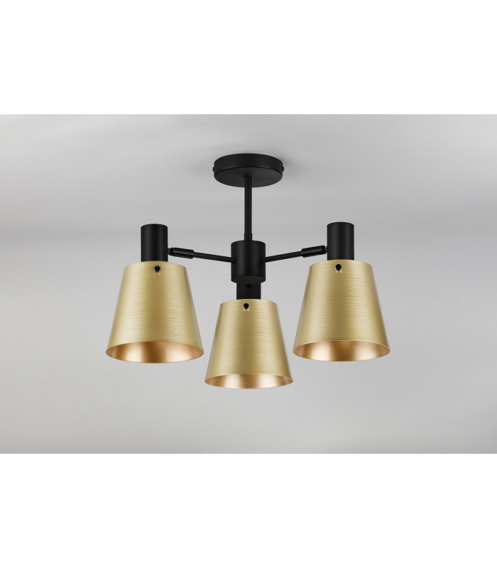 Greenport 65cm Semi Ceiling Light Adjustable Arms 16cm x 14cm Shade 3 Light E27 Sand Black/Brass/Gold Metal Shade-9