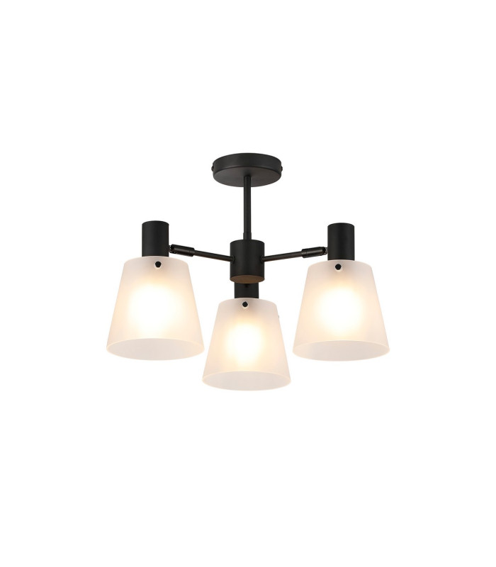 Greenport 65cm Semi Ceiling Light Adjustable Arms 16cm x 14cm Shade 3 Light E27 Sand Black/Frosted White Glass Shade-1