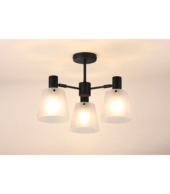 Greenport 65cm Semi Ceiling Light Adjustable Arms 16cm x 14cm Shade 3 Light E27 Sand Black/Frosted White Glass Shade-3