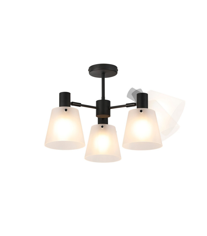 Greenport 65cm Semi Ceiling Light Adjustable Arms 16cm x 14cm Shade 3 Light E27 Sand Black/Frosted White Glass Shade-4