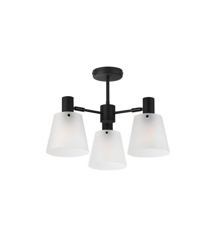 Greenport 65cm Semi Ceiling Light Adjustable Arms 16cm x 14cm Shade 3 Light E27 Sand Black/Frosted White Glass Shade-5