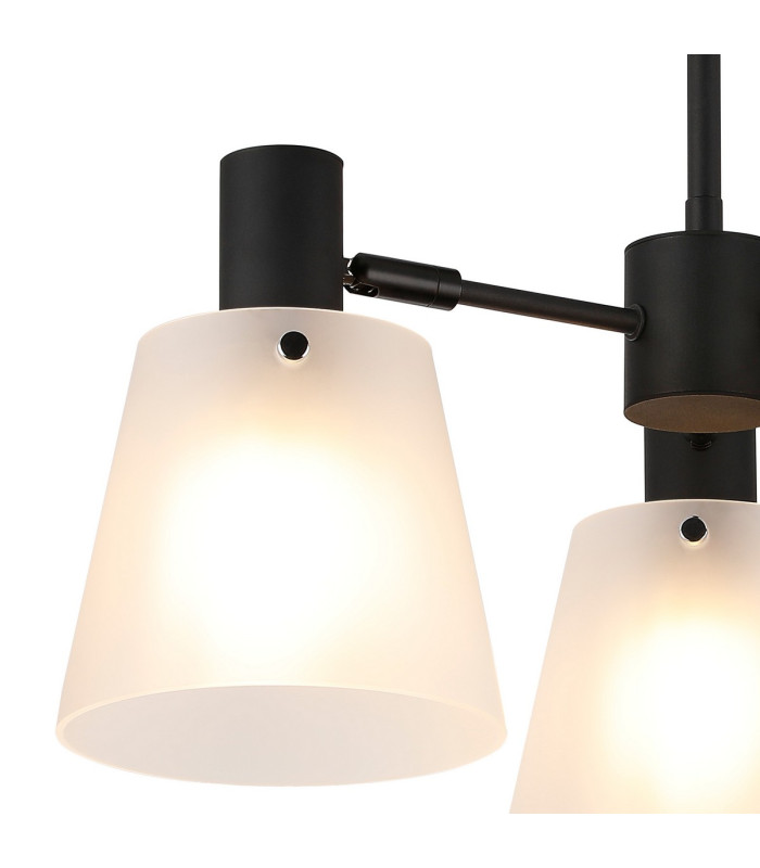 Greenport 65cm Semi Ceiling Light Adjustable Arms 16cm x 14cm Shade 3 Light E27 Sand Black/Frosted White Glass Shade-6