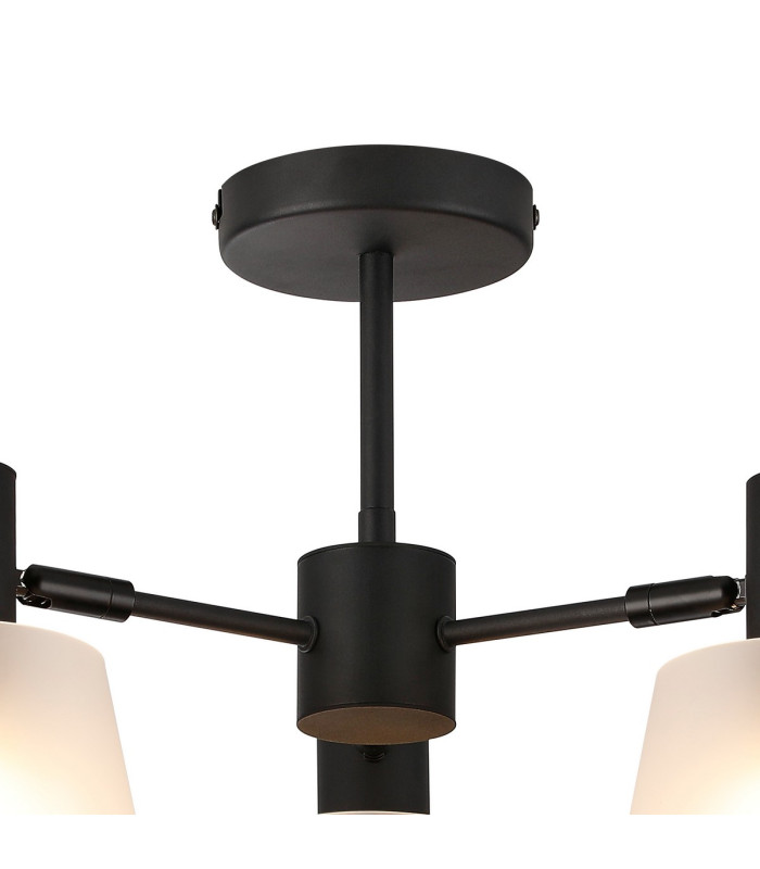 Greenport 65cm Semi Ceiling Light Adjustable Arms 16cm x 14cm Shade 3 Light E27 Sand Black/Frosted White Glass Shade-7