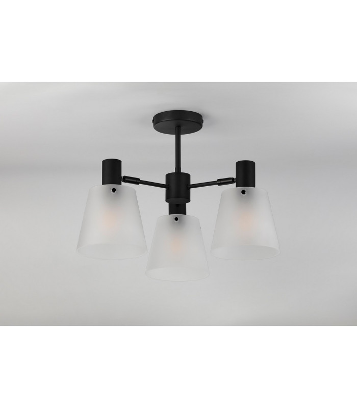Greenport 65cm Semi Ceiling Light Adjustable Arms 16cm x 14cm Shade 3 Light E27 Sand Black/Frosted White Glass Shade-9