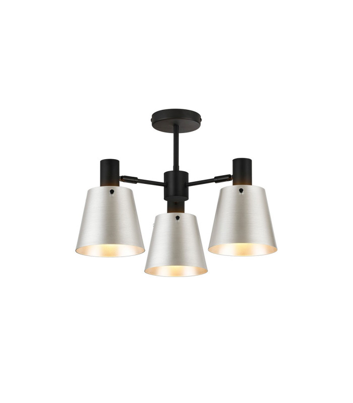 Greenport 65cm Semi Ceiling Light Adjustable Arms 16cm x 14cm Shade 3 Light E27 Sand Black/Light Grey/Silver Metal Shade-1