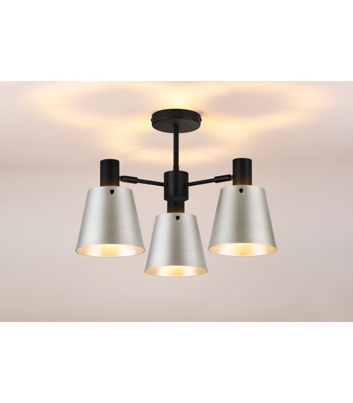 Greenport 65cm Semi Ceiling Light Adjustable Arms 16cm x 14cm Shade 3 Light E27 Sand Black/Light Grey/Silver Metal Shade-3