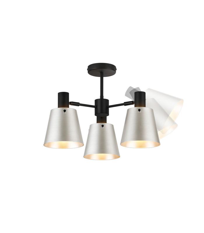 Greenport 65cm Semi Ceiling Light Adjustable Arms 16cm x 14cm Shade 3 Light E27 Sand Black/Light Grey/Silver Metal Shade-4