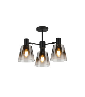 Greenport 65cm Semi Ceiling Light Adjustable Arms 16cm x 14cm Shade 3 Light E27 Sand Black/Smoke Faded Glass Shade-1