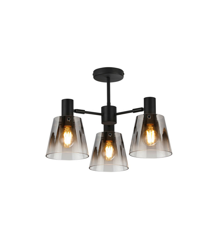 Greenport 65cm Semi Ceiling Light Adjustable Arms 16cm x 14cm Shade 3 Light E27 Sand Black/Smoke Faded Glass Shade-1