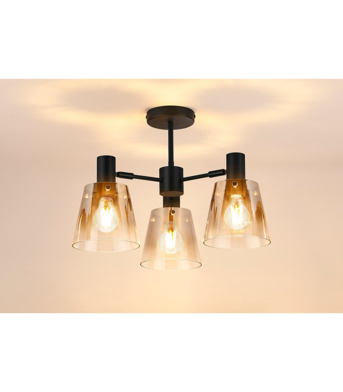 Greenport 65cm Semi Ceiling Light Adjustable Arms 16cm x 14cm Shade 3 Light E27 Sand Black/Smoke Faded Glass Shade-3