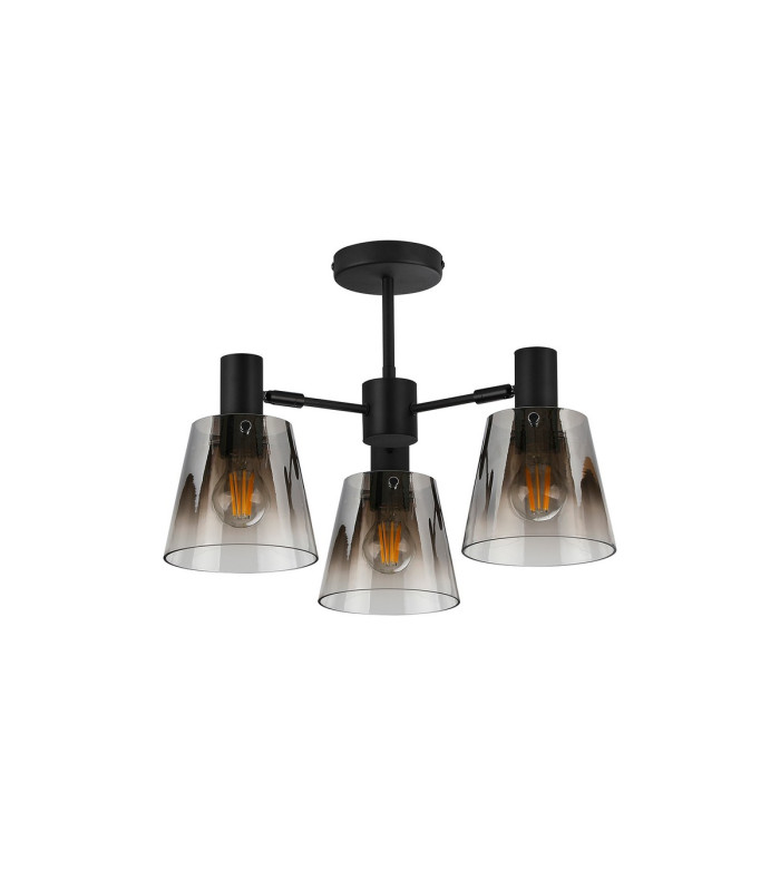 Greenport 65cm Semi Ceiling Light Adjustable Arms 16cm x 14cm Shade 3 Light E27 Sand Black/Smoke Faded Glass Shade-5