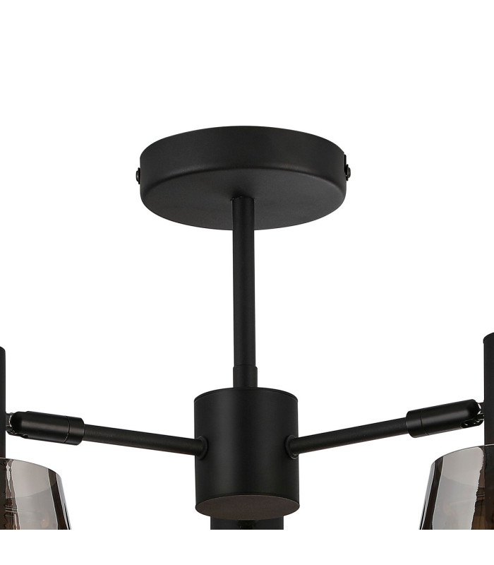Greenport 65cm Semi Ceiling Light Adjustable Arms 16cm x 14cm Shade 3 Light E27 Sand Black/Smoke Faded Glass Shade-7
