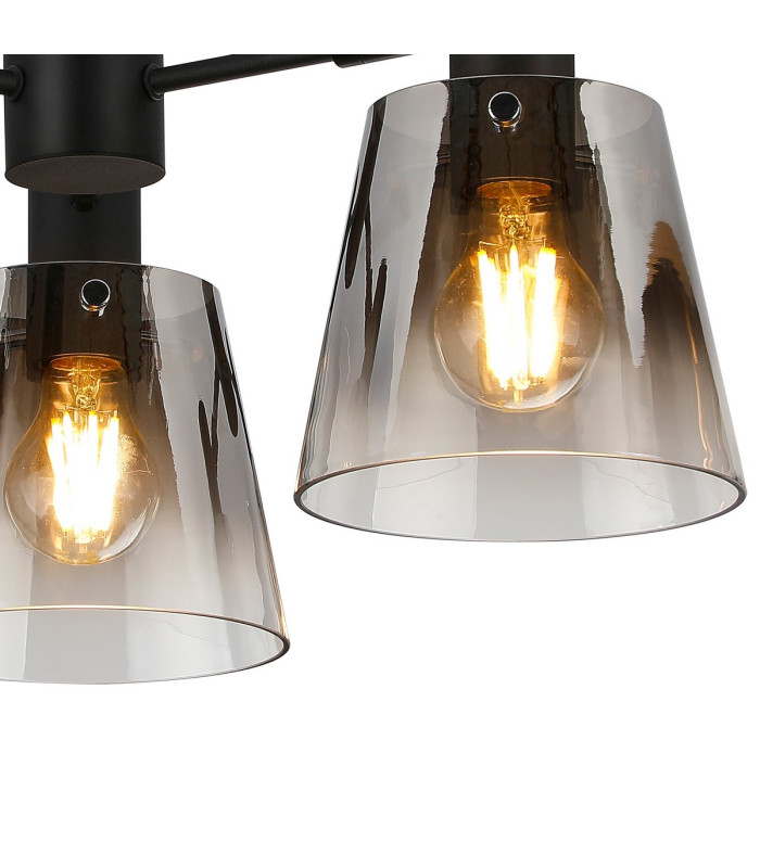 Greenport 65cm Semi Ceiling Light Adjustable Arms 16cm x 14cm Shade 3 Light E27 Sand Black/Smoke Faded Glass Shade-8