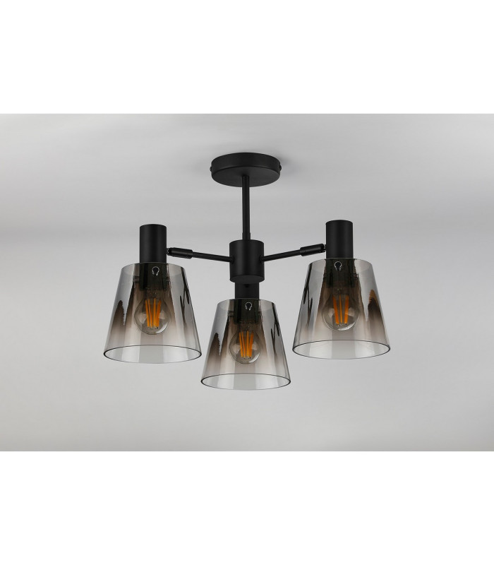 Greenport 65cm Semi Ceiling Light Adjustable Arms 16cm x 14cm Shade 3 Light E27 Sand Black/Smoke Faded Glass Shade-9
