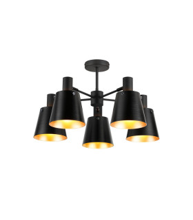 Greenport 75cm Semi Ceiling Light Adjustable Arms 16cm x 14cm Shade 5 Light E27 Sand Black/Black/Gold Metal Shade-1