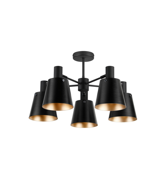Greenport 75cm Semi Ceiling Light Adjustable Arms 16cm x 14cm Shade 5 Light E27 Sand Black/Black/Gold Metal Shade-5