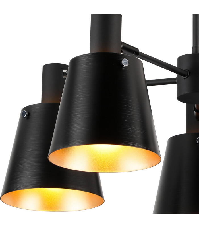 Greenport 75cm Semi Ceiling Light Adjustable Arms 16cm x 14cm Shade 5 Light E27 Sand Black/Black/Gold Metal Shade-6