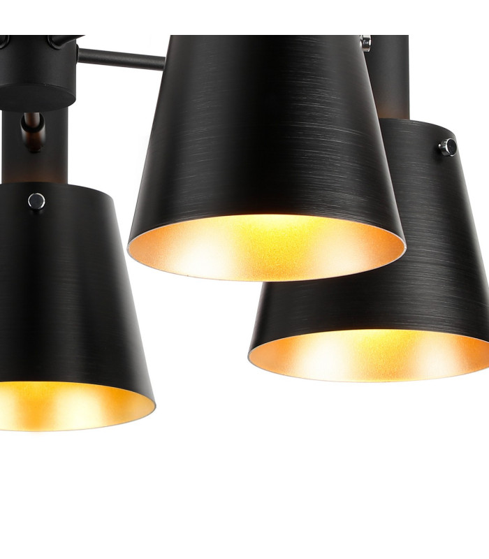 Greenport 75cm Semi Ceiling Light Adjustable Arms 16cm x 14cm Shade 5 Light E27 Sand Black/Black/Gold Metal Shade-8