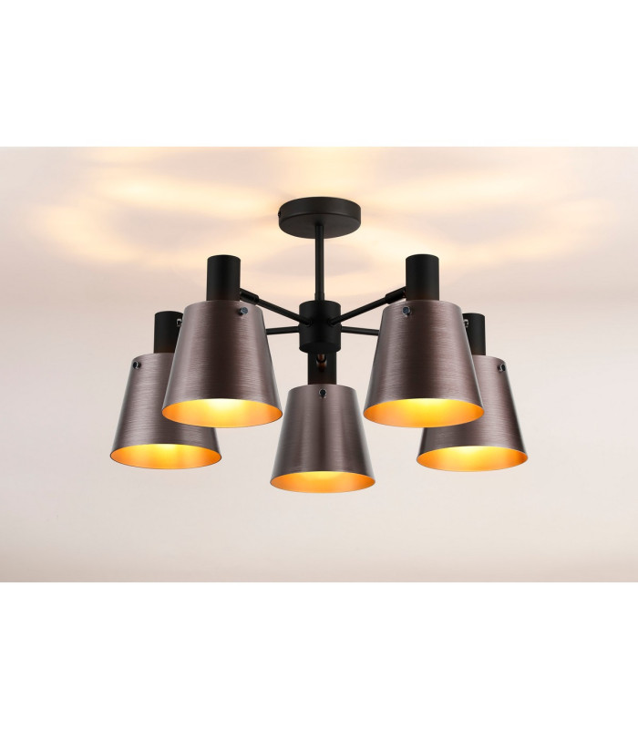 Greenport 75cm Semi Ceiling Light Adjustable Arms 16cm x 14cm Shade 5 Light E27 Sand Black/Brown/Copper Metal Shade-3