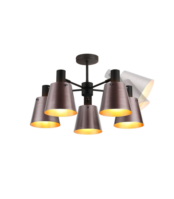 Greenport 75cm Semi Ceiling Light Adjustable Arms 16cm x 14cm Shade 5 Light E27 Sand Black/Brown/Copper Metal Shade-4