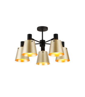 Greenport 75cm Semi Ceiling Light Adjustable Arms 16cm x 14cm Shade 5 Light E27 Sand Black/Brass/Gold Metal Shade-1