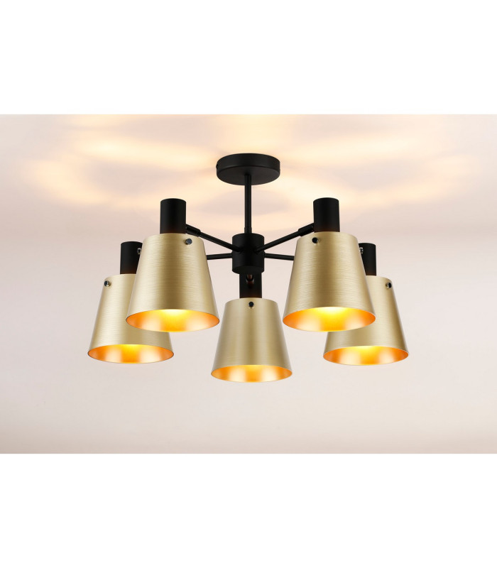Greenport 75cm Semi Ceiling Light Adjustable Arms 16cm x 14cm Shade 5 Light E27 Sand Black/Brass/Gold Metal Shade-3
